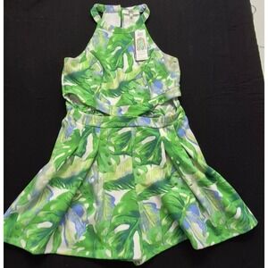 NWT Madden NYC halter romper LG leaf print cut outs keyhole neck poison green